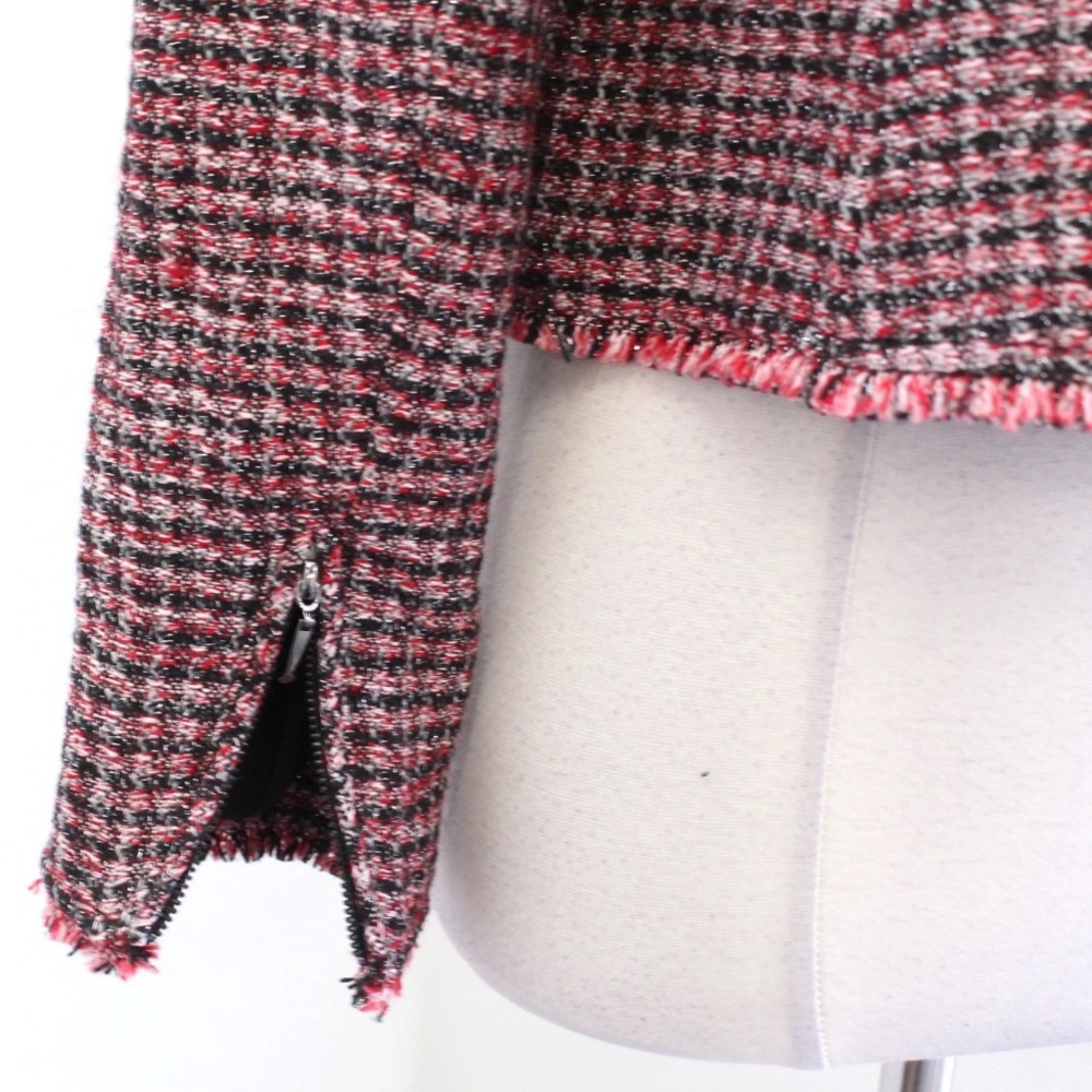 White House Black Market Tweed Moto Blazer Jacket Red Black Metallic Size 0 - Picture 7 of 12